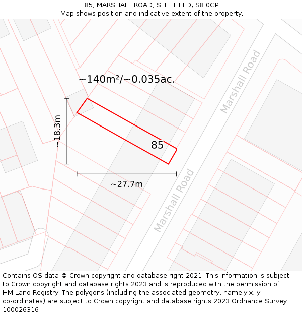 85, MARSHALL ROAD, SHEFFIELD, S8 0GP: Plot and title map