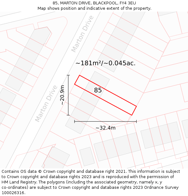 85, MARTON DRIVE, BLACKPOOL, FY4 3EU: Plot and title map