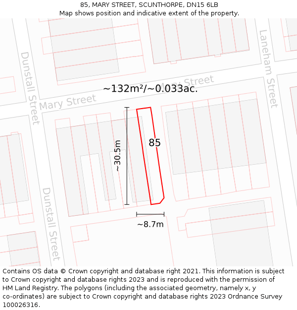 85, MARY STREET, SCUNTHORPE, DN15 6LB: Plot and title map