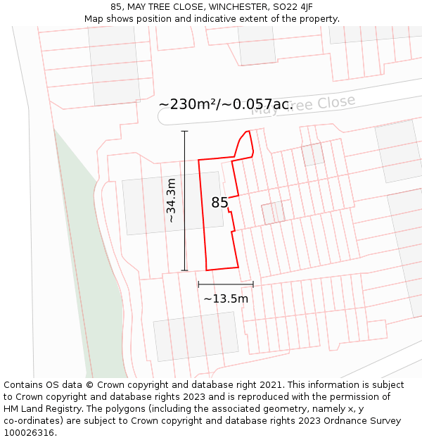 85, MAY TREE CLOSE, WINCHESTER, SO22 4JF: Plot and title map