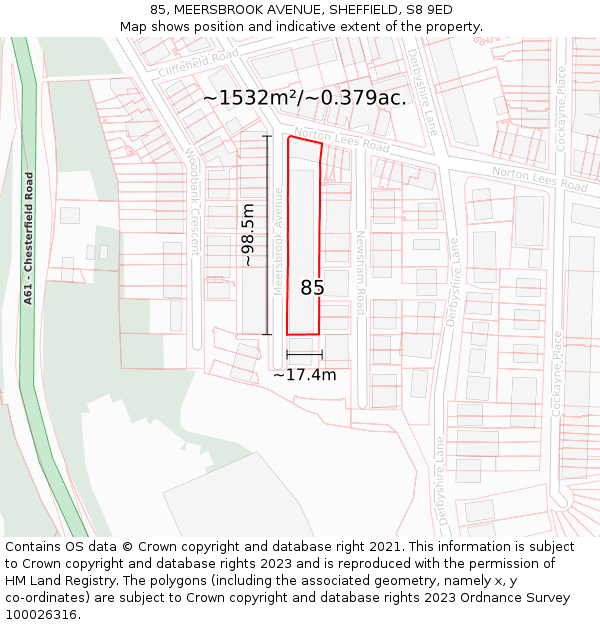85, MEERSBROOK AVENUE, SHEFFIELD, S8 9ED: Plot and title map