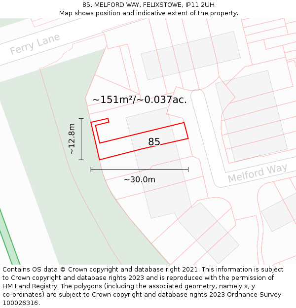 85, MELFORD WAY, FELIXSTOWE, IP11 2UH: Plot and title map