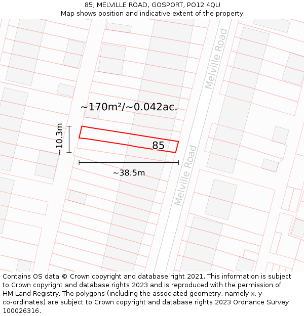 85, MELVILLE ROAD, GOSPORT, PO12 4QU: Plot and title map