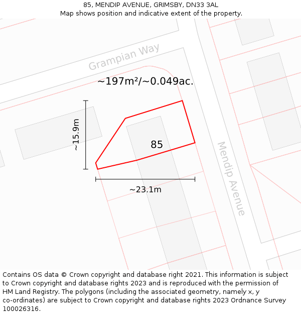 85, MENDIP AVENUE, GRIMSBY, DN33 3AL: Plot and title map