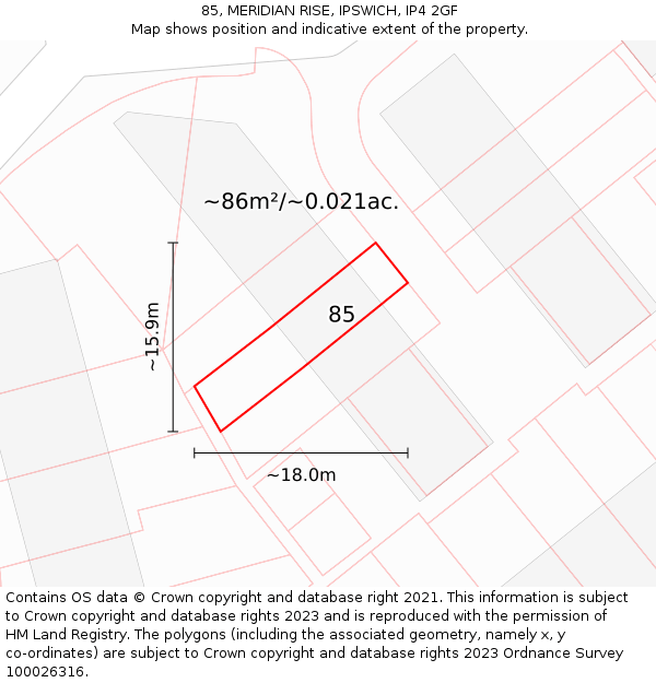85, MERIDIAN RISE, IPSWICH, IP4 2GF: Plot and title map