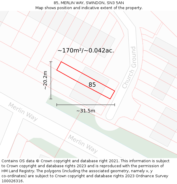 85, MERLIN WAY, SWINDON, SN3 5AN: Plot and title map