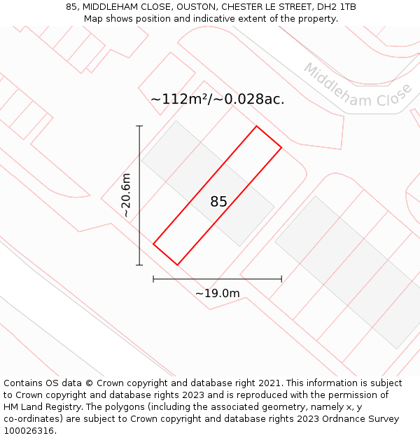 85, MIDDLEHAM CLOSE, OUSTON, CHESTER LE STREET, DH2 1TB: Plot and title map
