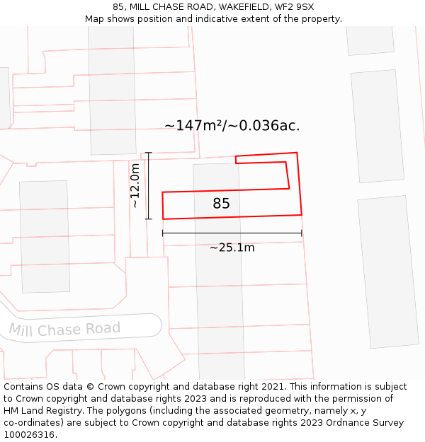 85, MILL CHASE ROAD, WAKEFIELD, WF2 9SX: Plot and title map