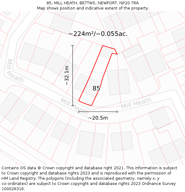 85, MILL HEATH, BETTWS, NEWPORT, NP20 7RA: Plot and title map