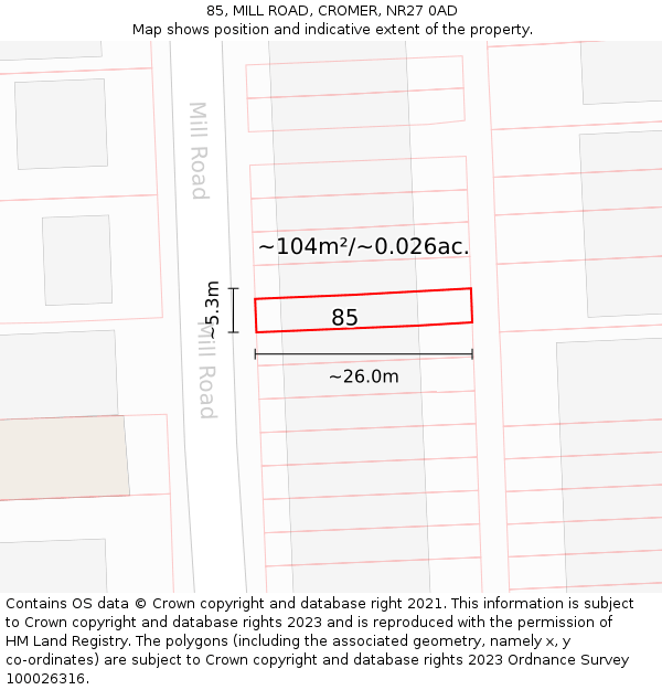 85, MILL ROAD, CROMER, NR27 0AD: Plot and title map