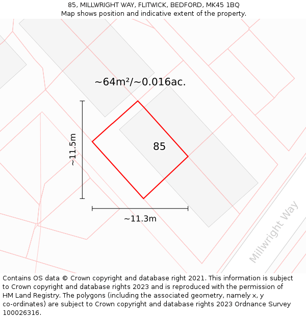 85, MILLWRIGHT WAY, FLITWICK, BEDFORD, MK45 1BQ: Plot and title map