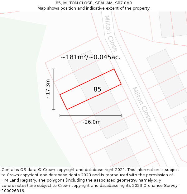 85, MILTON CLOSE, SEAHAM, SR7 8AR: Plot and title map