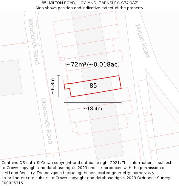85, MILTON ROAD, HOYLAND, BARNSLEY, S74 9AZ: Plot and title map