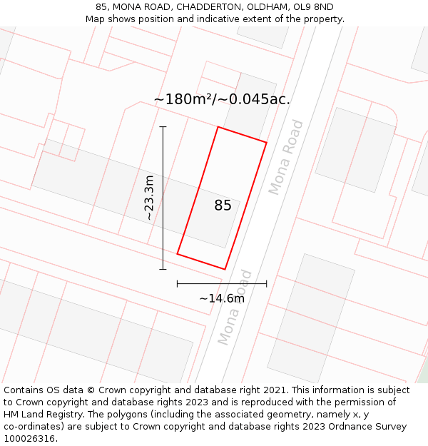 85, MONA ROAD, CHADDERTON, OLDHAM, OL9 8ND: Plot and title map