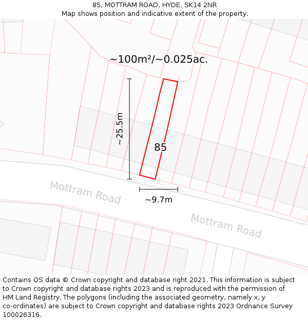 85, MOTTRAM ROAD, HYDE, SK14 2NR: Plot and title map