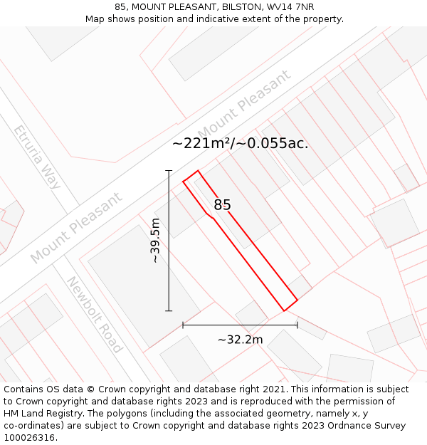 85, MOUNT PLEASANT, BILSTON, WV14 7NR: Plot and title map