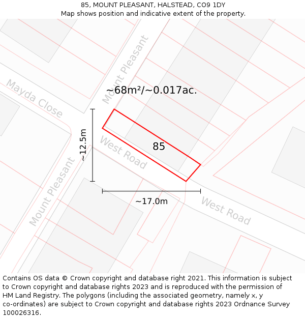 85, MOUNT PLEASANT, HALSTEAD, CO9 1DY: Plot and title map