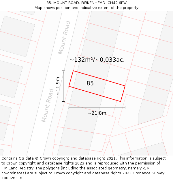 85, MOUNT ROAD, BIRKENHEAD, CH42 6PW: Plot and title map