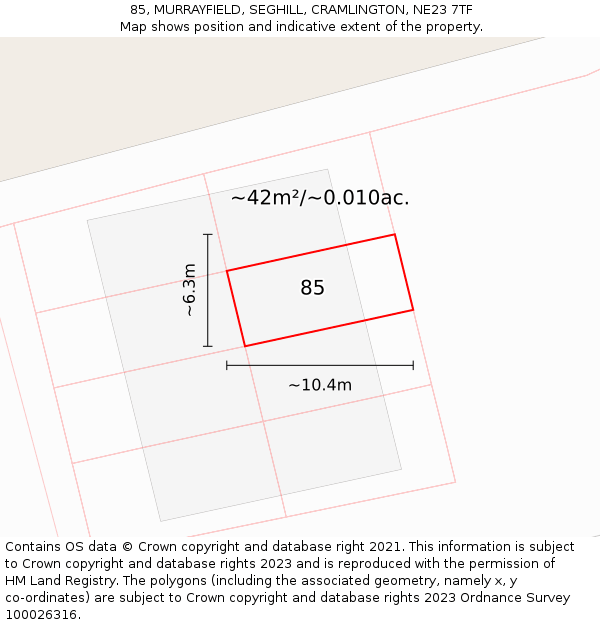 85, MURRAYFIELD, SEGHILL, CRAMLINGTON, NE23 7TF: Plot and title map
