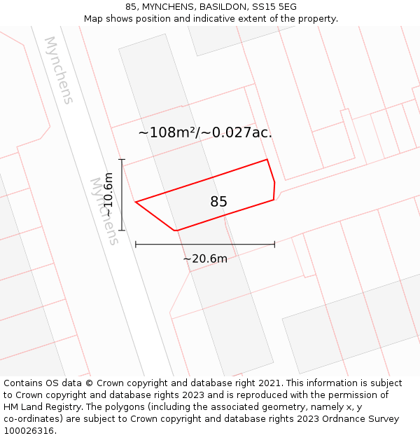 85, MYNCHENS, BASILDON, SS15 5EG: Plot and title map