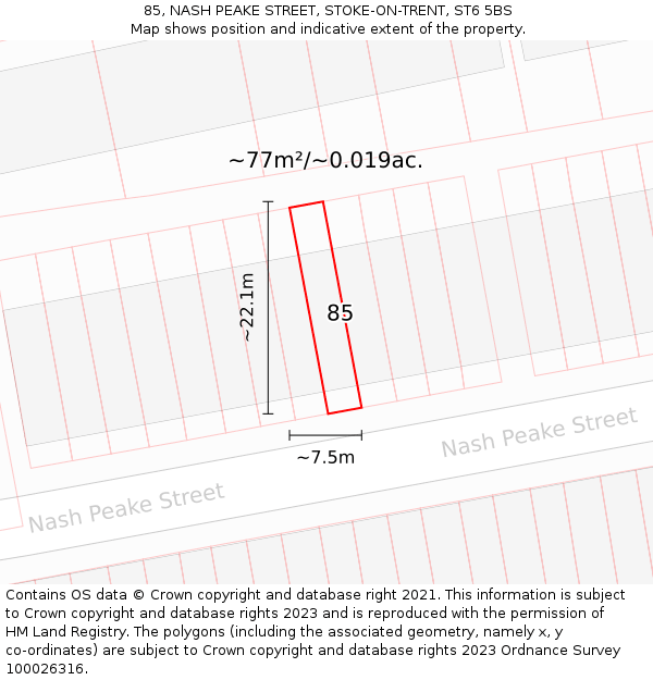 85, NASH PEAKE STREET, STOKE-ON-TRENT, ST6 5BS: Plot and title map