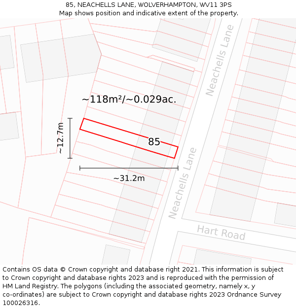 85, NEACHELLS LANE, WOLVERHAMPTON, WV11 3PS: Plot and title map
