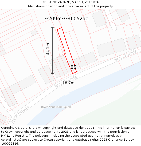 85, NENE PARADE, MARCH, PE15 8TA: Plot and title map
