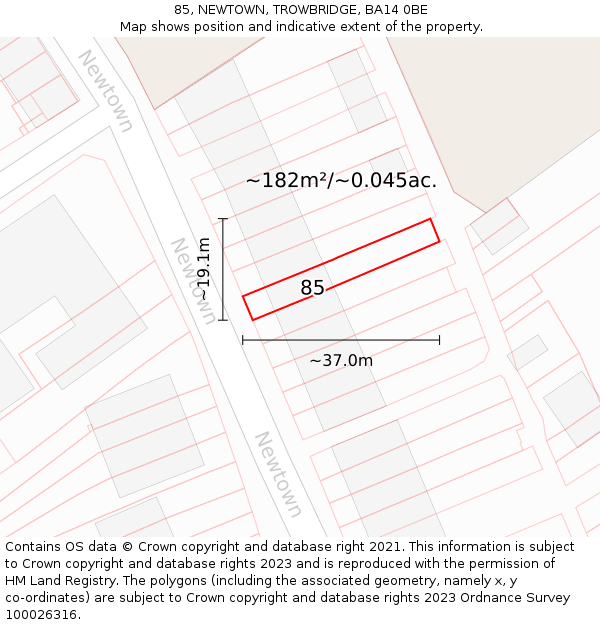 85, NEWTOWN, TROWBRIDGE, BA14 0BE: Plot and title map