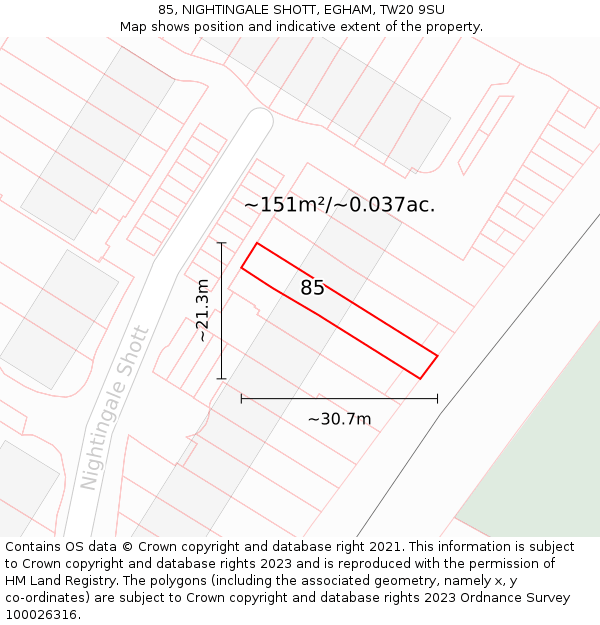 85, NIGHTINGALE SHOTT, EGHAM, TW20 9SU: Plot and title map