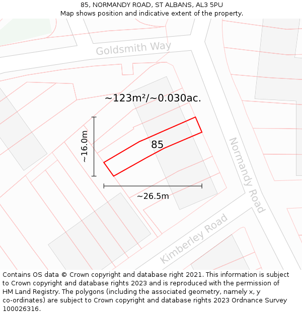 85, NORMANDY ROAD, ST ALBANS, AL3 5PU: Plot and title map