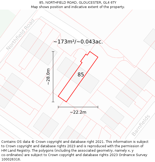 85, NORTHFIELD ROAD, GLOUCESTER, GL4 6TY: Plot and title map