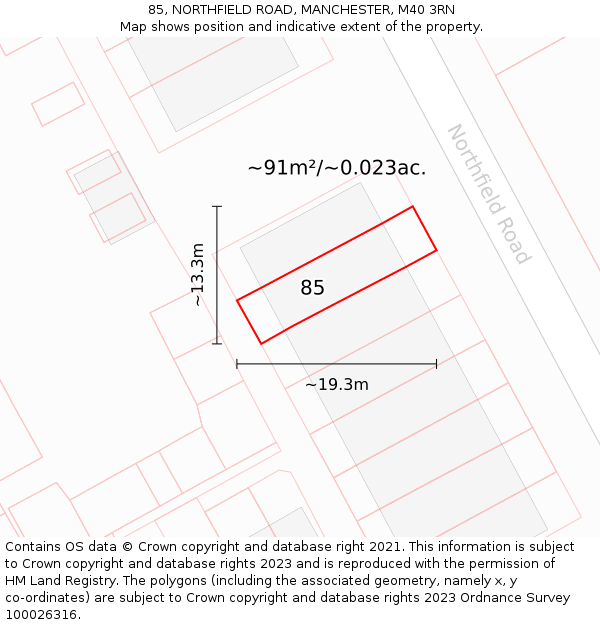 85, NORTHFIELD ROAD, MANCHESTER, M40 3RN: Plot and title map