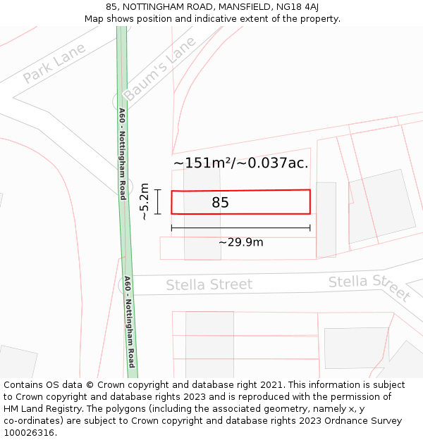 85, NOTTINGHAM ROAD, MANSFIELD, NG18 4AJ: Plot and title map