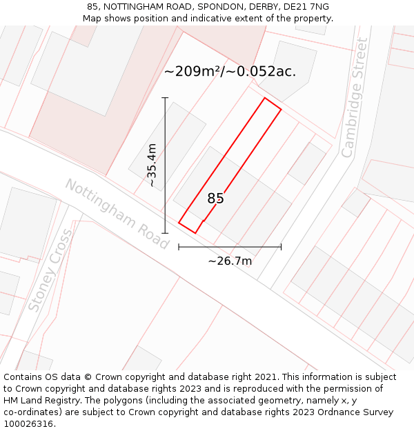 85, NOTTINGHAM ROAD, SPONDON, DERBY, DE21 7NG: Plot and title map