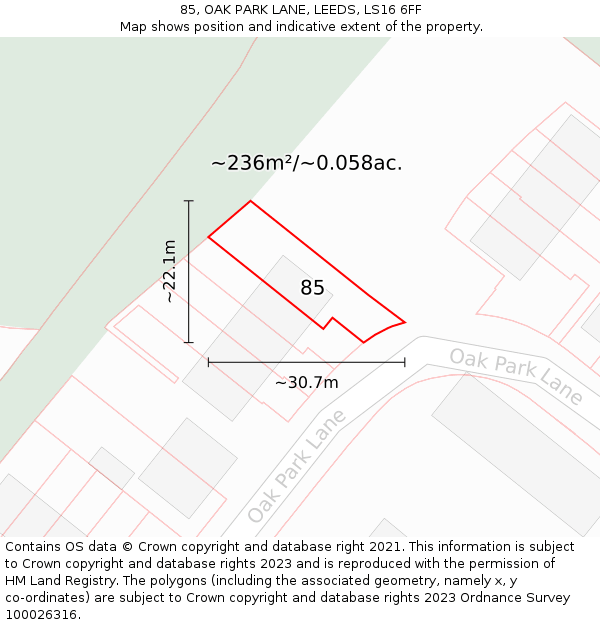 85, OAK PARK LANE, LEEDS, LS16 6FF: Plot and title map