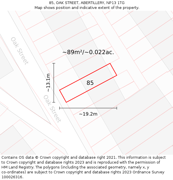 85, OAK STREET, ABERTILLERY, NP13 1TG: Plot and title map