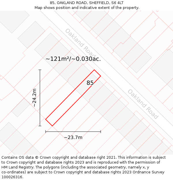 85, OAKLAND ROAD, SHEFFIELD, S6 4LT: Plot and title map