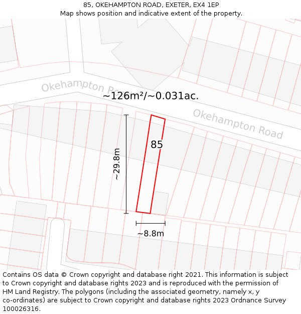 85, OKEHAMPTON ROAD, EXETER, EX4 1EP: Plot and title map