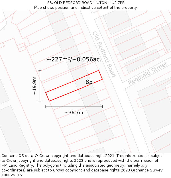 85, OLD BEDFORD ROAD, LUTON, LU2 7PF: Plot and title map