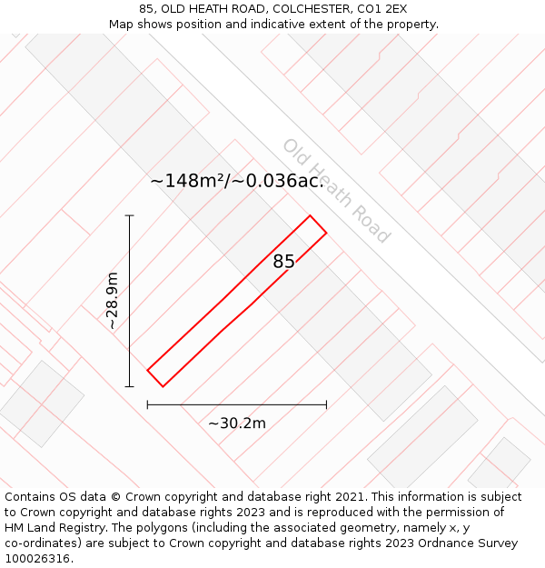 85, OLD HEATH ROAD, COLCHESTER, CO1 2EX: Plot and title map