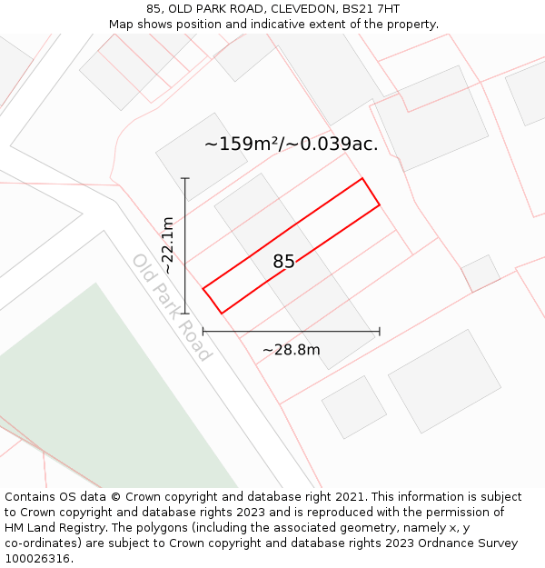 85, OLD PARK ROAD, CLEVEDON, BS21 7HT: Plot and title map