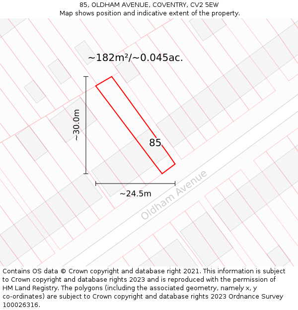 85, OLDHAM AVENUE, COVENTRY, CV2 5EW: Plot and title map