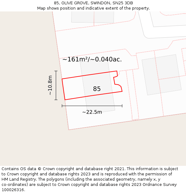 85, OLIVE GROVE, SWINDON, SN25 3DB: Plot and title map