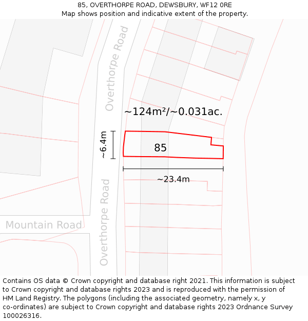 85, OVERTHORPE ROAD, DEWSBURY, WF12 0RE: Plot and title map