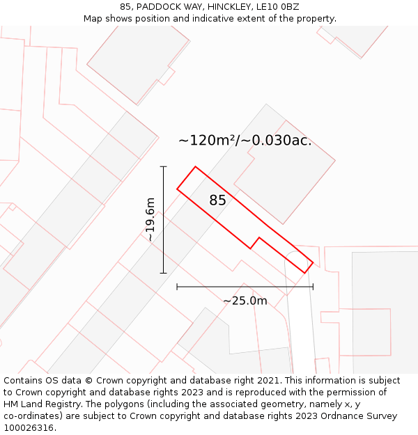 85, PADDOCK WAY, HINCKLEY, LE10 0BZ: Plot and title map