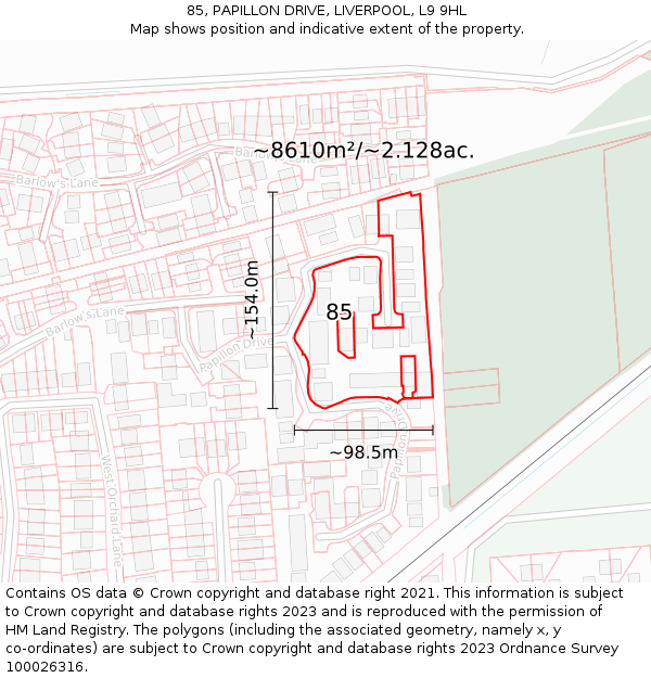 85, PAPILLON DRIVE, LIVERPOOL, L9 9HL: Plot and title map