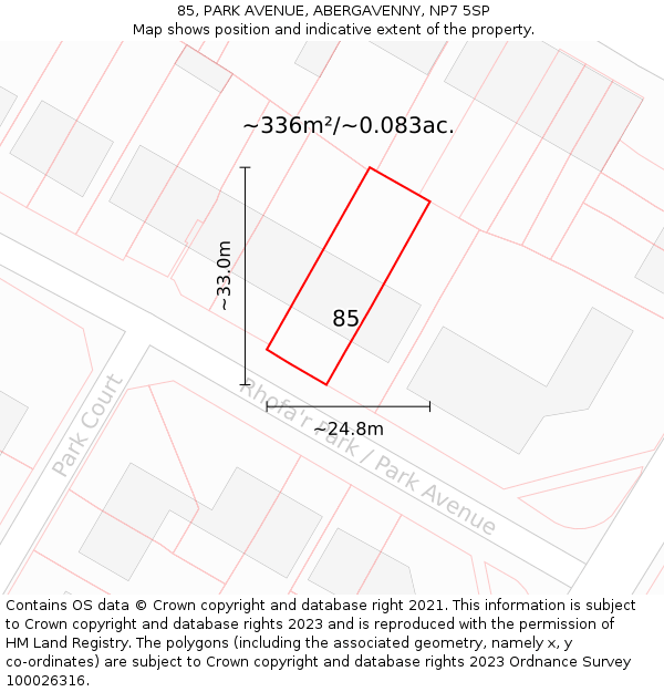85, PARK AVENUE, ABERGAVENNY, NP7 5SP: Plot and title map