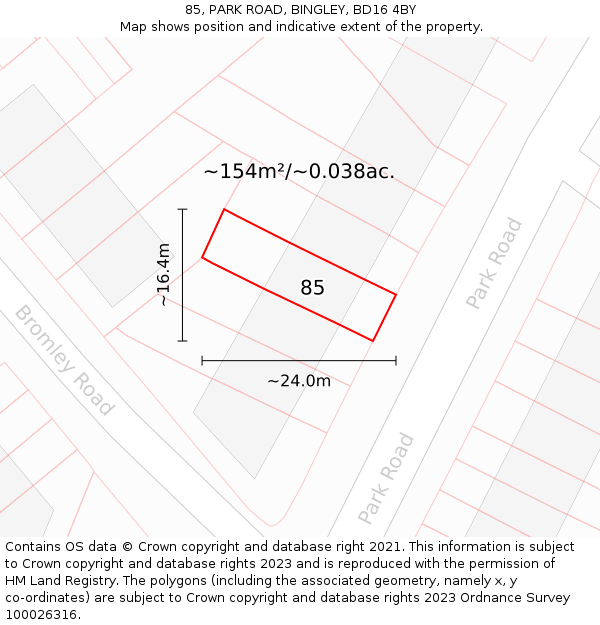 85, PARK ROAD, BINGLEY, BD16 4BY: Plot and title map