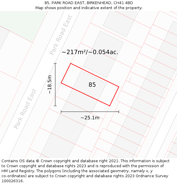 85, PARK ROAD EAST, BIRKENHEAD, CH41 4BD: Plot and title map
