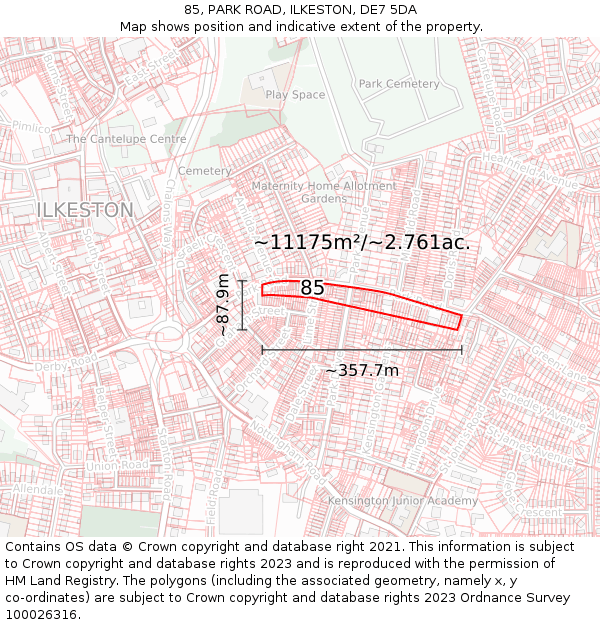 85, PARK ROAD, ILKESTON, DE7 5DA: Plot and title map